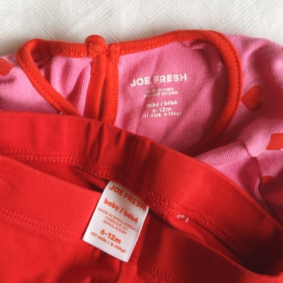 joe fresh pink & red hearts matching top & leggings outfit set 12 months baby - Picture 2 of 8